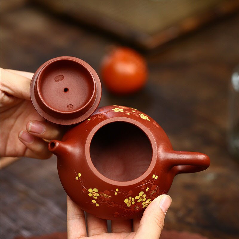 Ấm tử sa tử nê dáng Thạch Biều TB003 hoa mai 14 lỗ dung tích 220ml - Ảnh 6