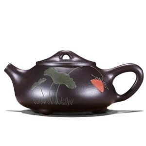 Ấm tử Thạch Biều Hắc Nê cao cấp TB001 bức tranh hoa sen