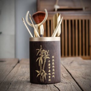 Bộ trà cụ 6 món cao cấp bằng gỗ gụ và đồng nguyên khối TC003