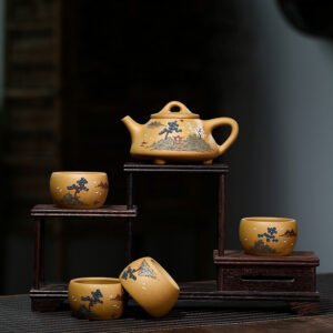 Bộ Ấm Tử Sa Sơn Thủy Đoạn Nê TS-BP002 Dáng Thạch Biều