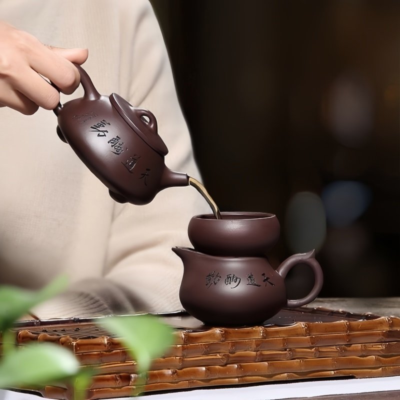 Bộ Trà Đạo Tử Sa Chất Đất Tử Nê BTS011 Dáng Ấm Thạch Biều 9 Món Cao Cấp - Ảnh 4