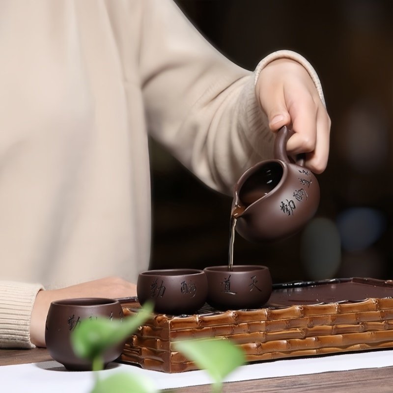 Bộ Trà Đạo Tử Sa Chất Đất Tử Nê BTS011 Dáng Ấm Thạch Biều 9 Món Cao Cấp - Ảnh 6