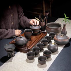 Bộ trà đạo tử sa chất đất Hắc Nê BTS012 dáng ấm Phỏng Cổ 18 món cao cấp