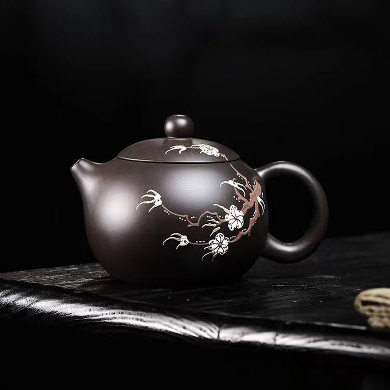 Ấm Tử Sa Hắc Tử Nê dáng Tây Thi hoa mận TT007 cao cấp