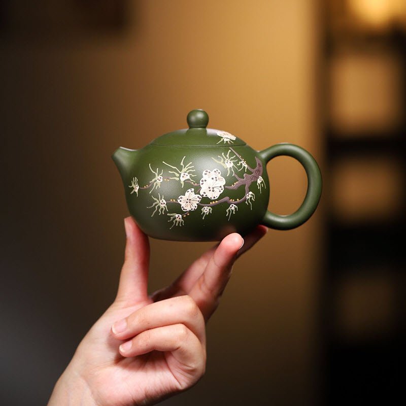 Ấm Tử Sa Lục Nê Dáng Tây Thi Hoa Mận Trắng TT009 thanh cao - Ảnh 5