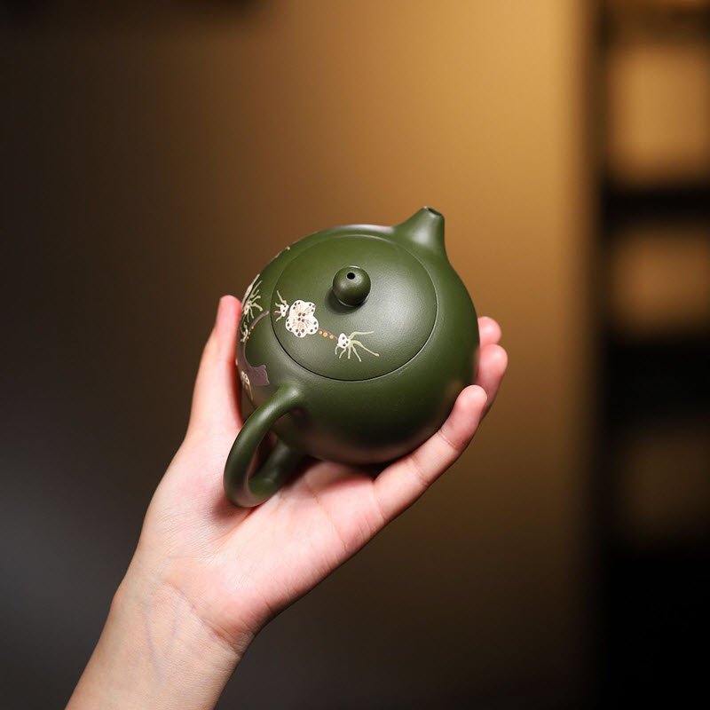 Ấm Tử Sa Lục Nê Dáng Tây Thi Hoa Mận Trắng TT009 thanh cao - Ảnh 7