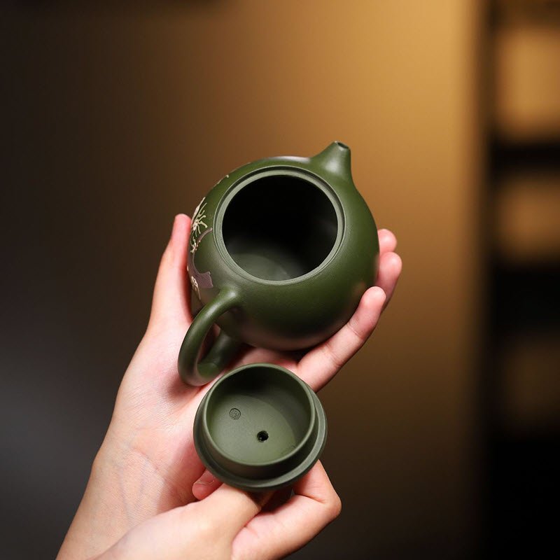 Ấm Tử Sa Lục Nê Dáng Tây Thi Hoa Mận Trắng TT009 thanh cao - Ảnh 8