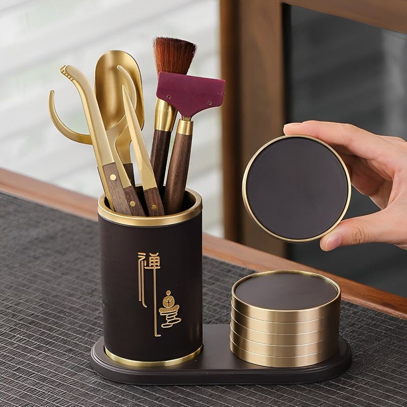 Bộ 6 món Dụng Cụ Pha Trà Cao Cấp Kèm Lót Chén Bọc Đồng TC005 - Ảnh 5