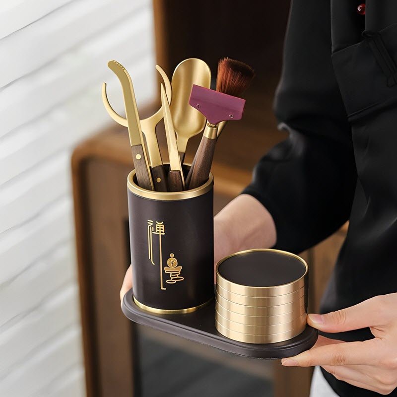 Bộ 6 món Dụng Cụ Pha Trà Cao Cấp Kèm Lót Chén Bọc Đồng TC005 - Ảnh 4