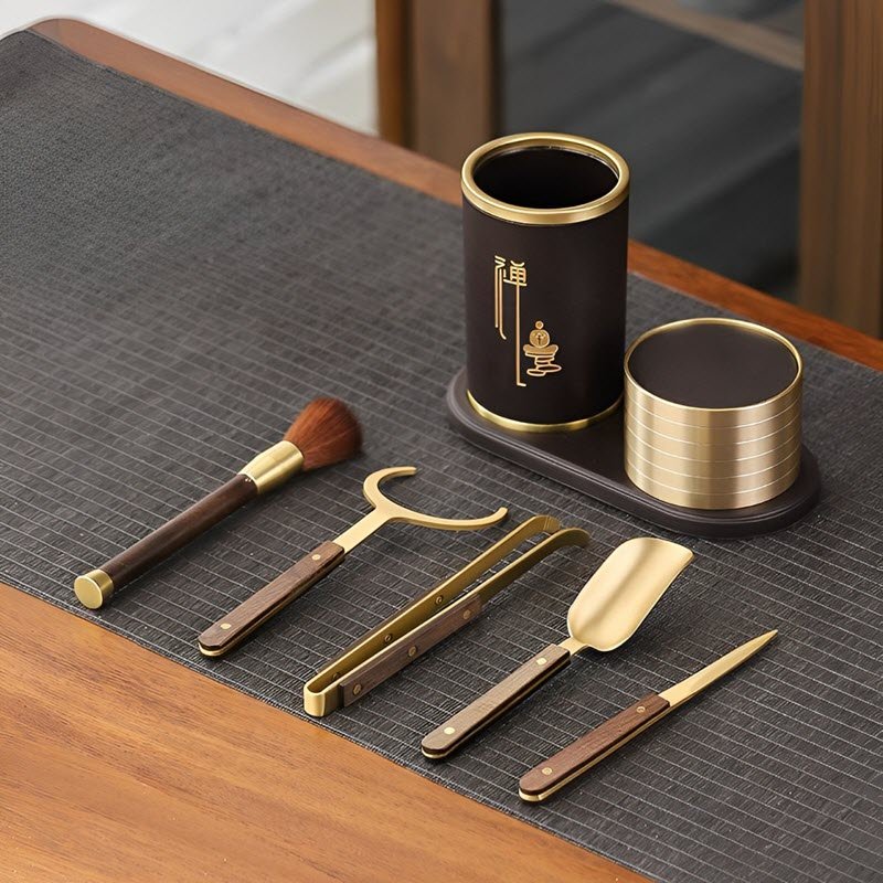Bộ 6 món Dụng Cụ Pha Trà Cao Cấp Kèm Lót Chén Bọc Đồng TC005 - Ảnh 3