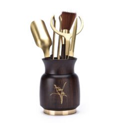 Bộ dụng cụ trà đạo cao cấp gỗ gụ kẹp đồng công TC006